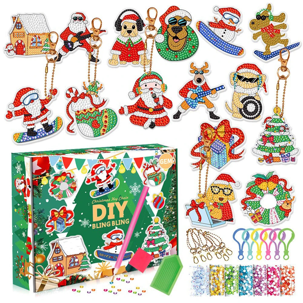 15pc diy christmas craft gem art keychain