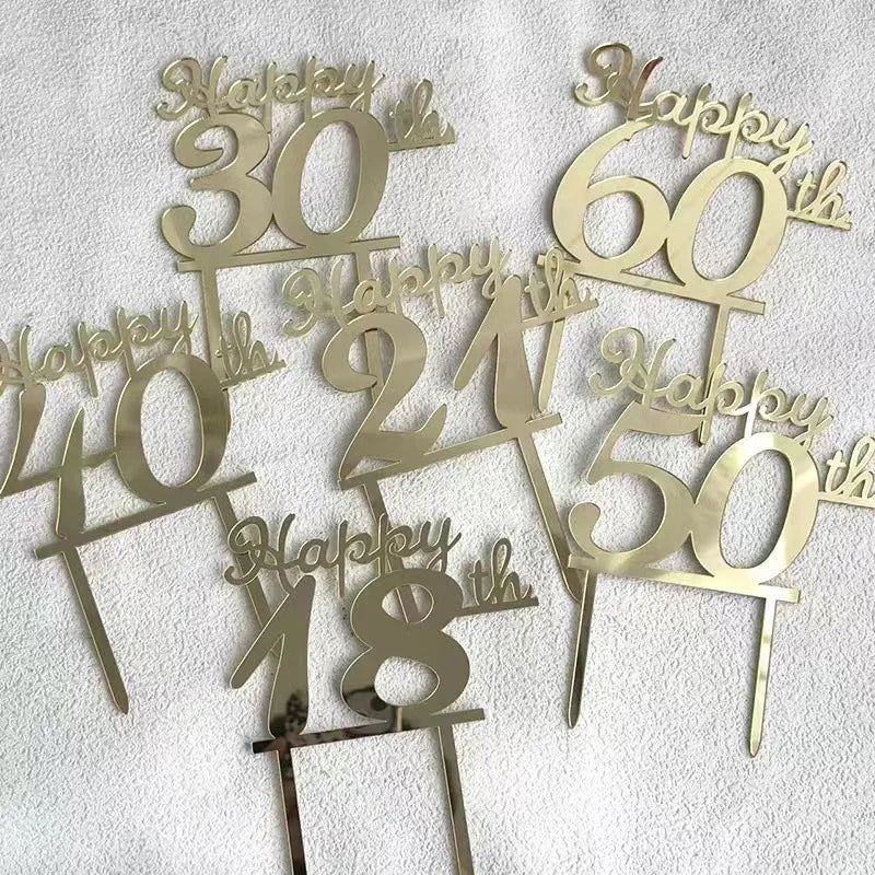 18th 21st 30th 40th 50th 60th gold acrylic cake topper