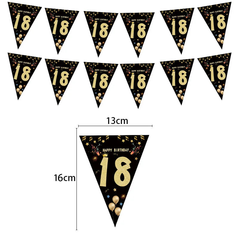 18th birthday banner flags black and gold