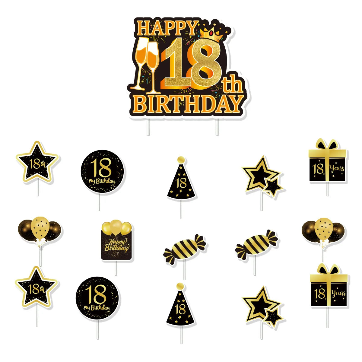 18th birthday cake toppers black and gold