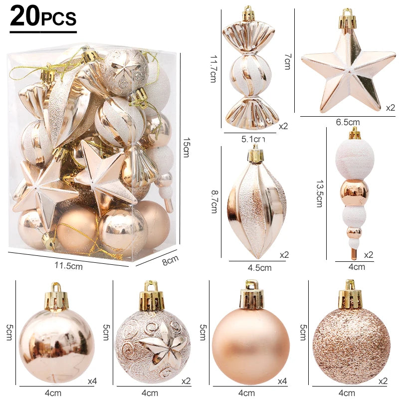 20 piece luxury rose gold christmas tree decoration