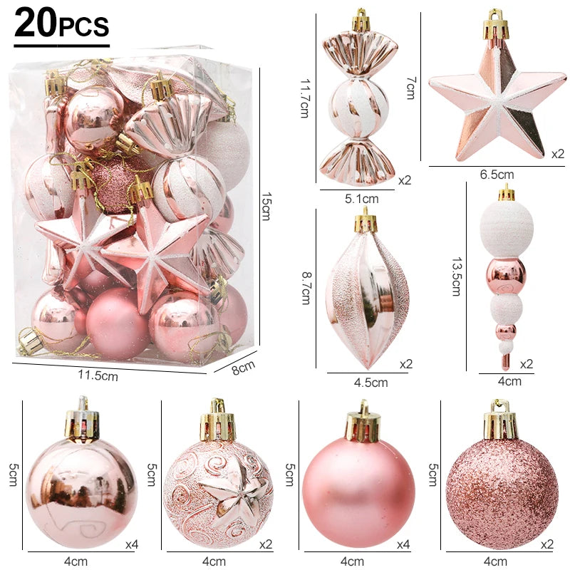 20pc rose gold mixed box christmas ornaments