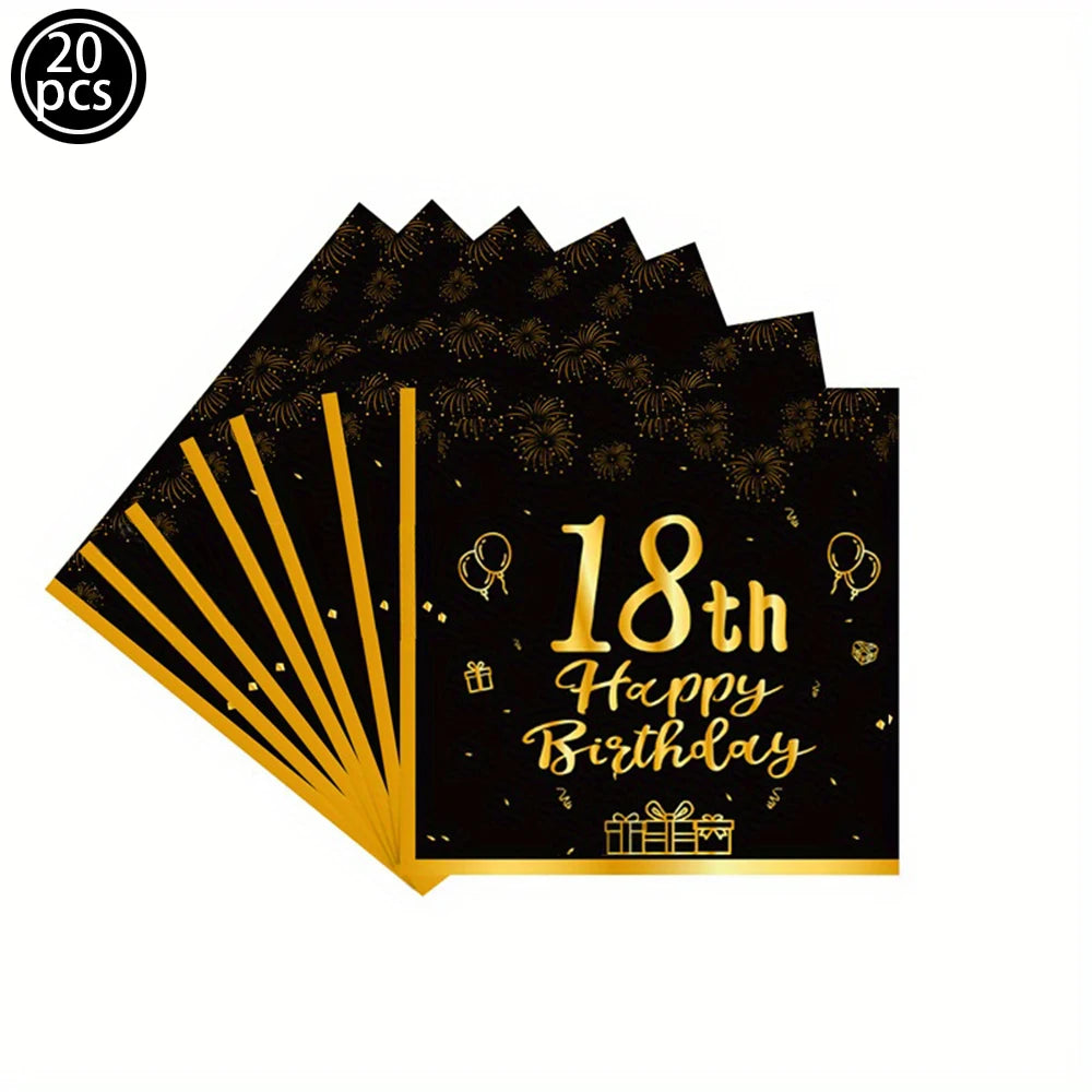20pcs 19th birthday black and gold napkins