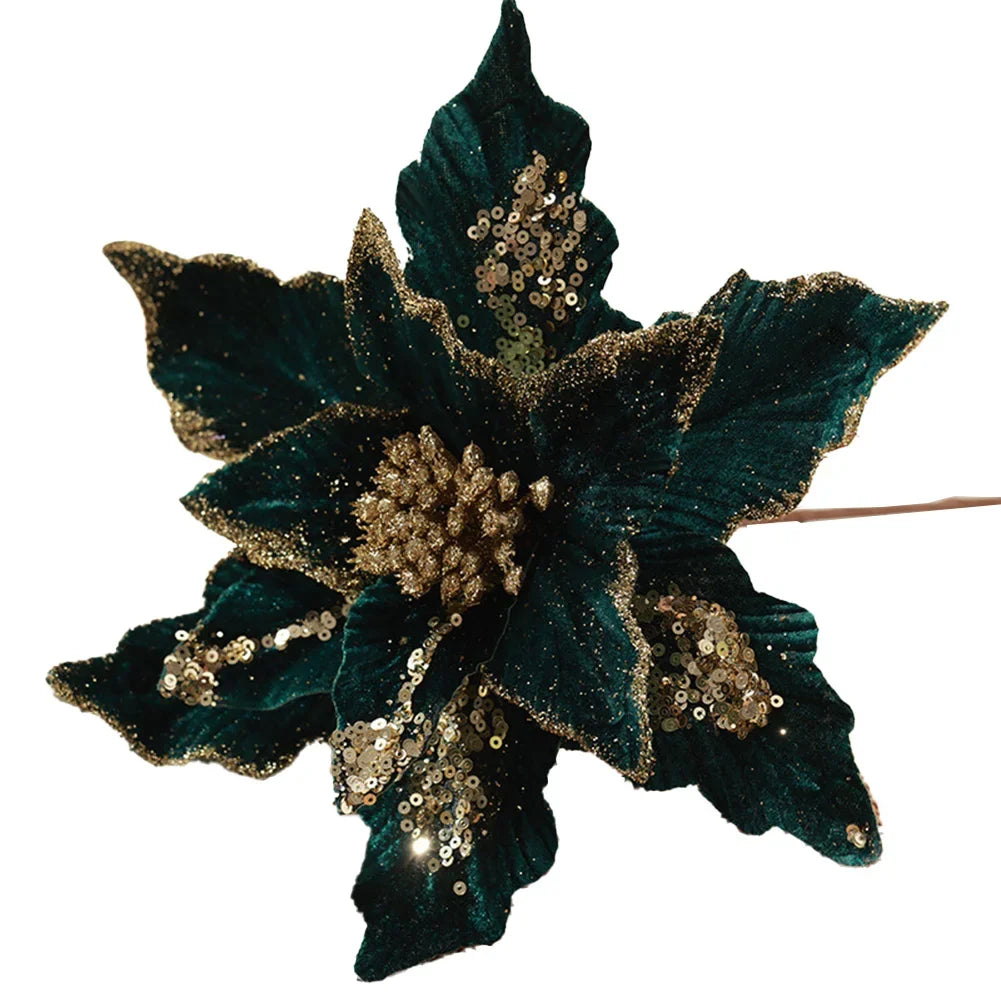 28cm green and gold Poinsettia christmas decor