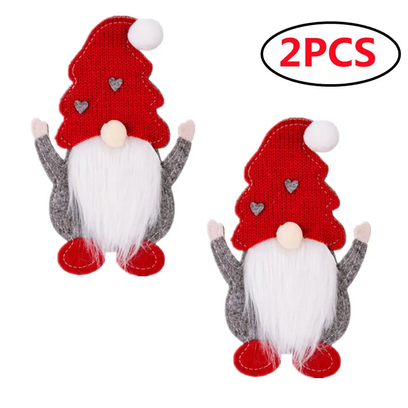 2 pcs christmas gnome cutlery holder red hat grey hearts