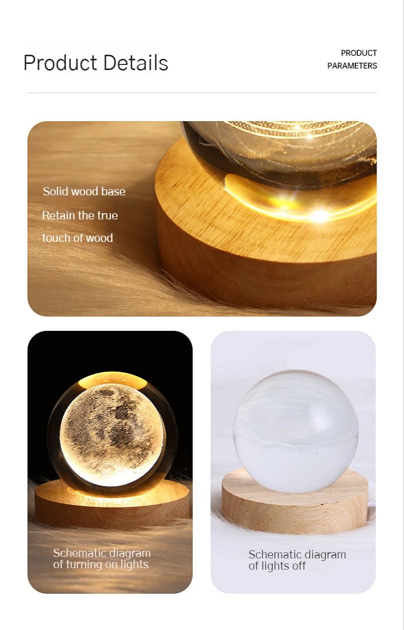 3D Night Light Product Specification Wood Base