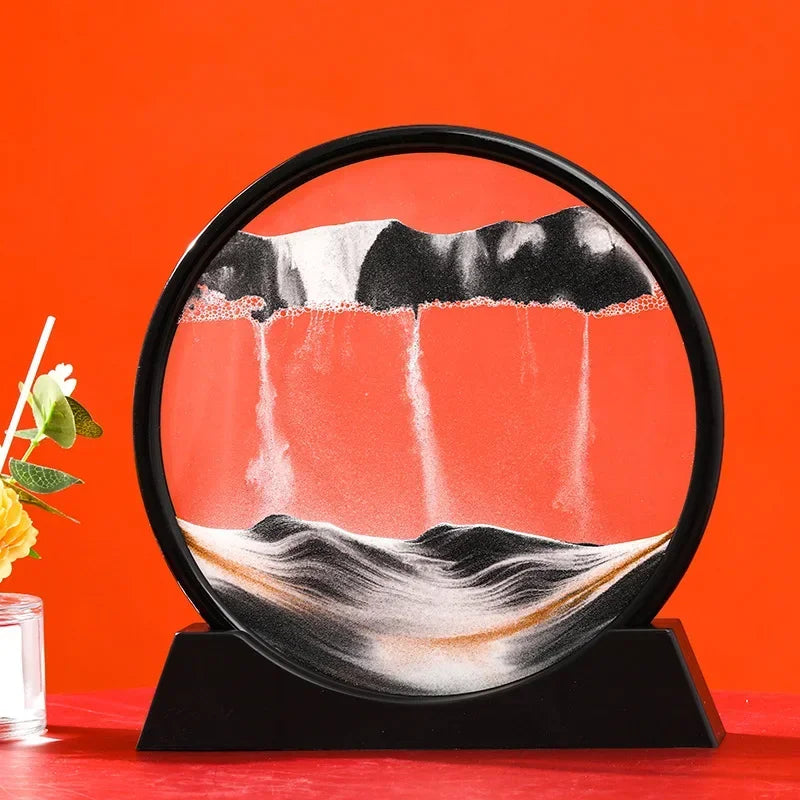 3D rotating sand ornament black and white sand with Black Frame
