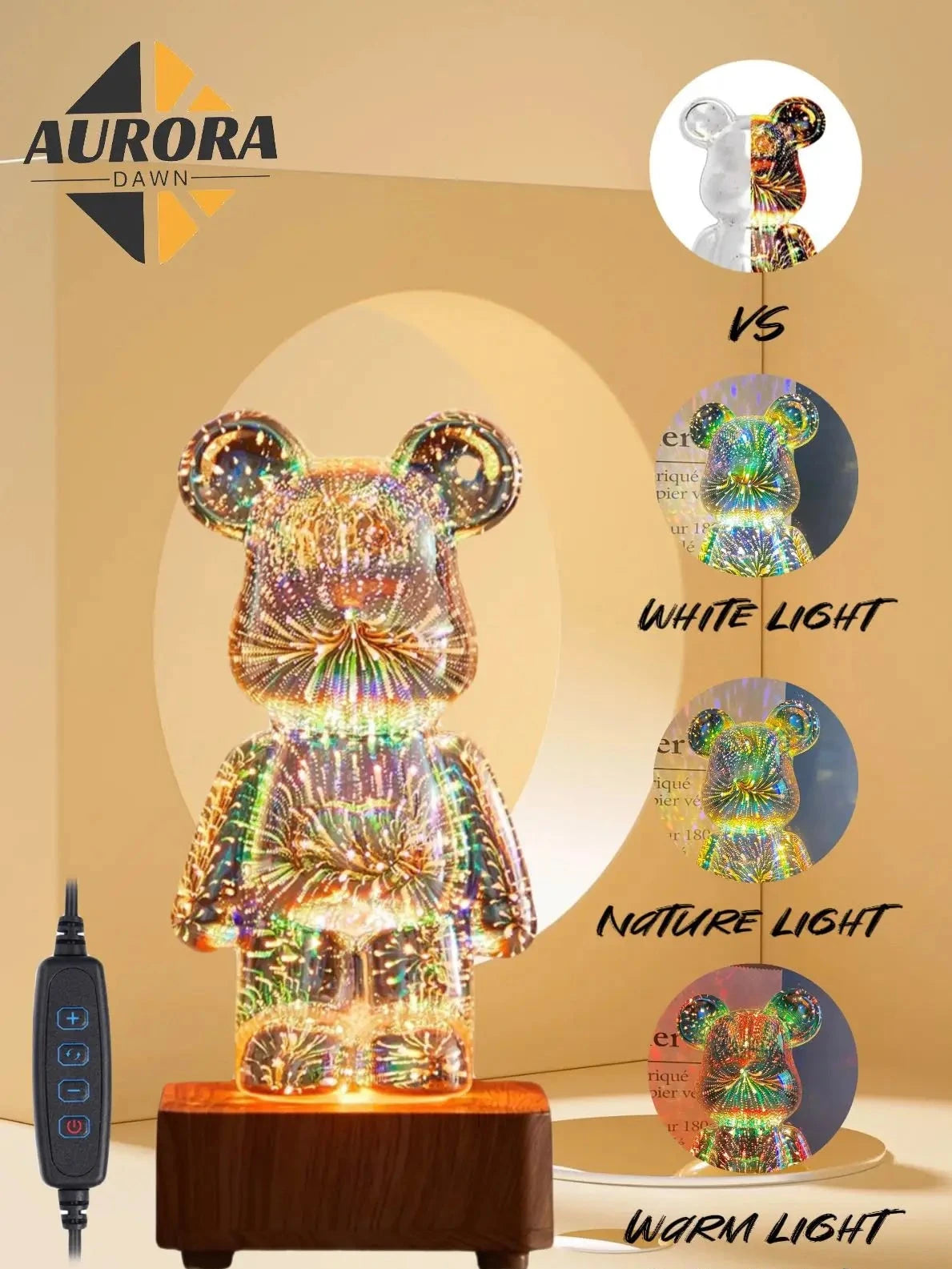 3 Colour changing light 3D Firework Bear