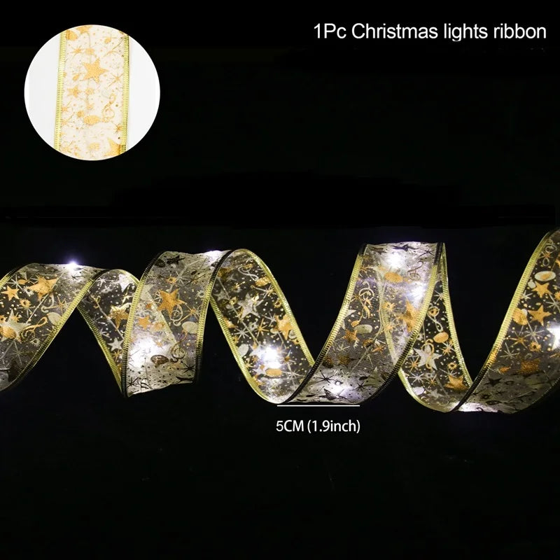 5cm Silver Ribbon with white Lights for christmas tree