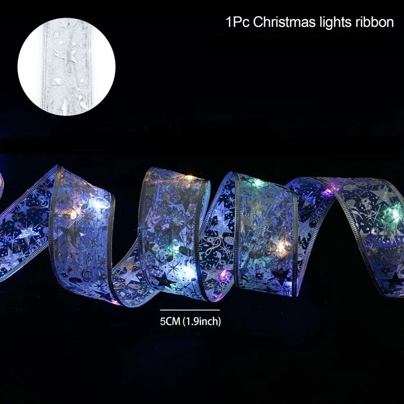 5cm width silver Christmas Tree ribbon with colour lights