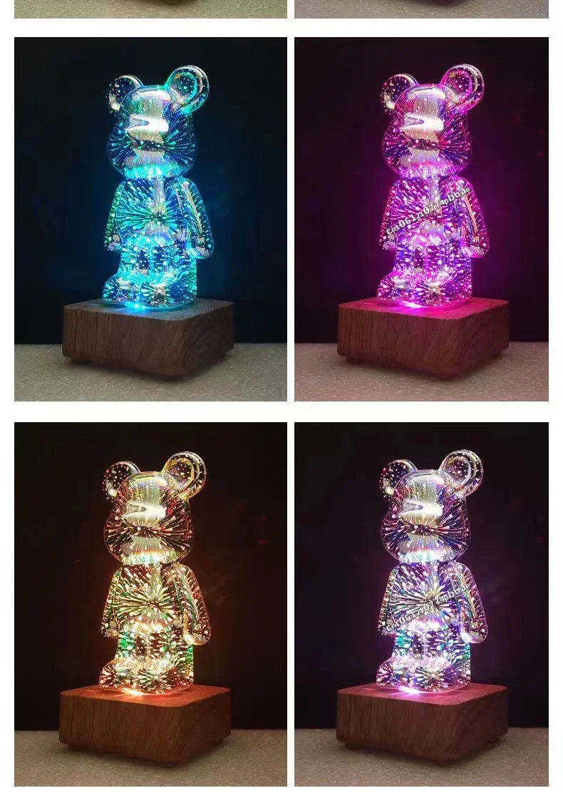 7 colour changing night light 3D firework Bear
