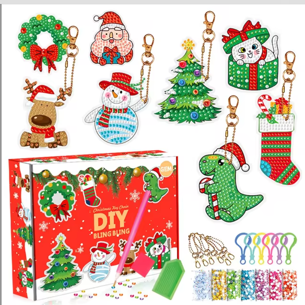 8pc ge art Christmas keyring set