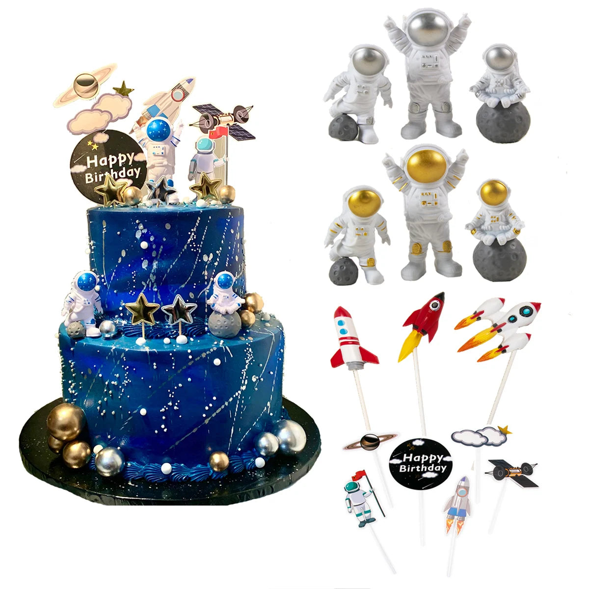 Astronaut Space Birthday Cake Toppers