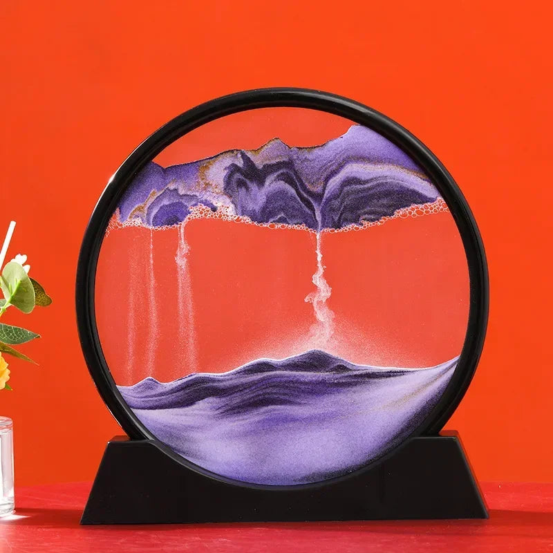 Black Frame 3D rotating sand ornament with purple sand