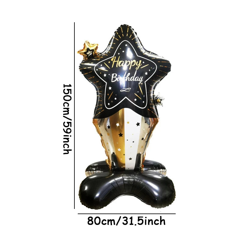 Black and gold happy birthday balloon
