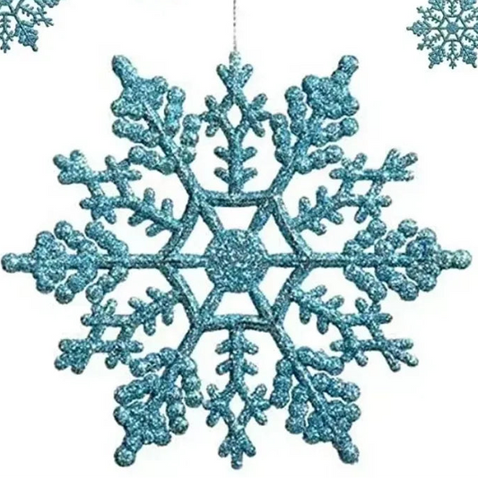 Blue glittery snowflake Christmas tree ornament