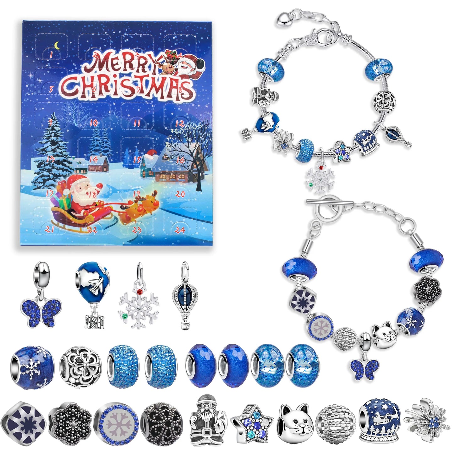 Bracelet with charms, Christmas countdown advent calendar