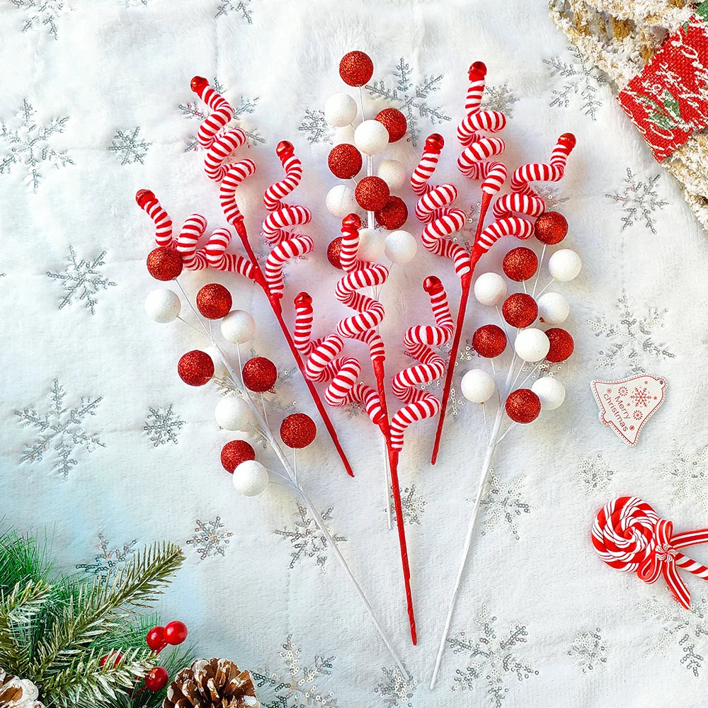 Candy cane Christmas tree decorations balls and curly ornaments