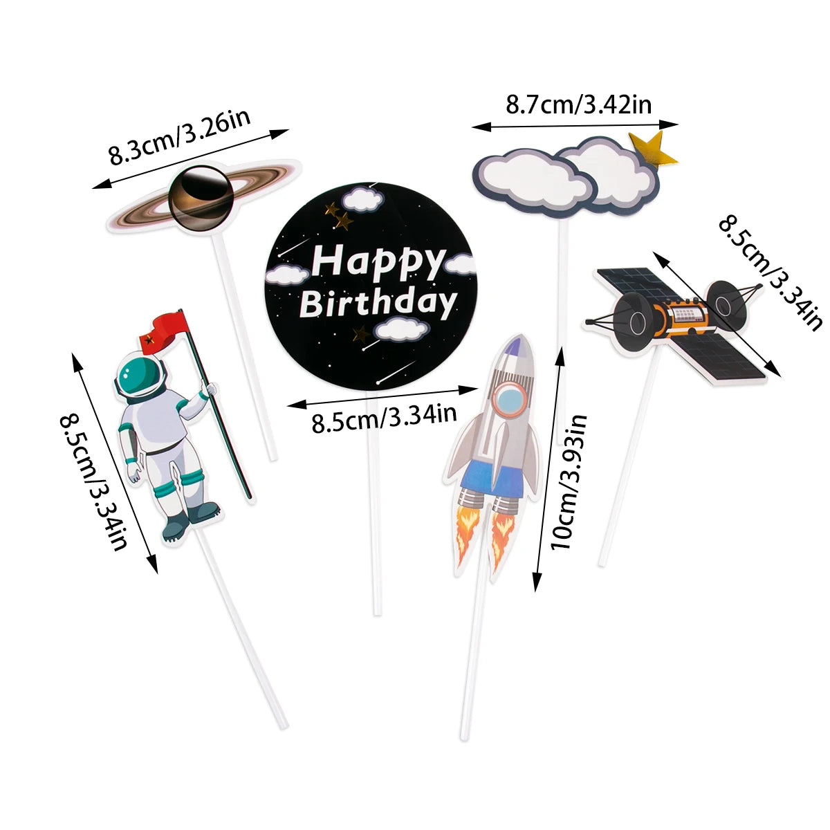 Card space theme cake toppers