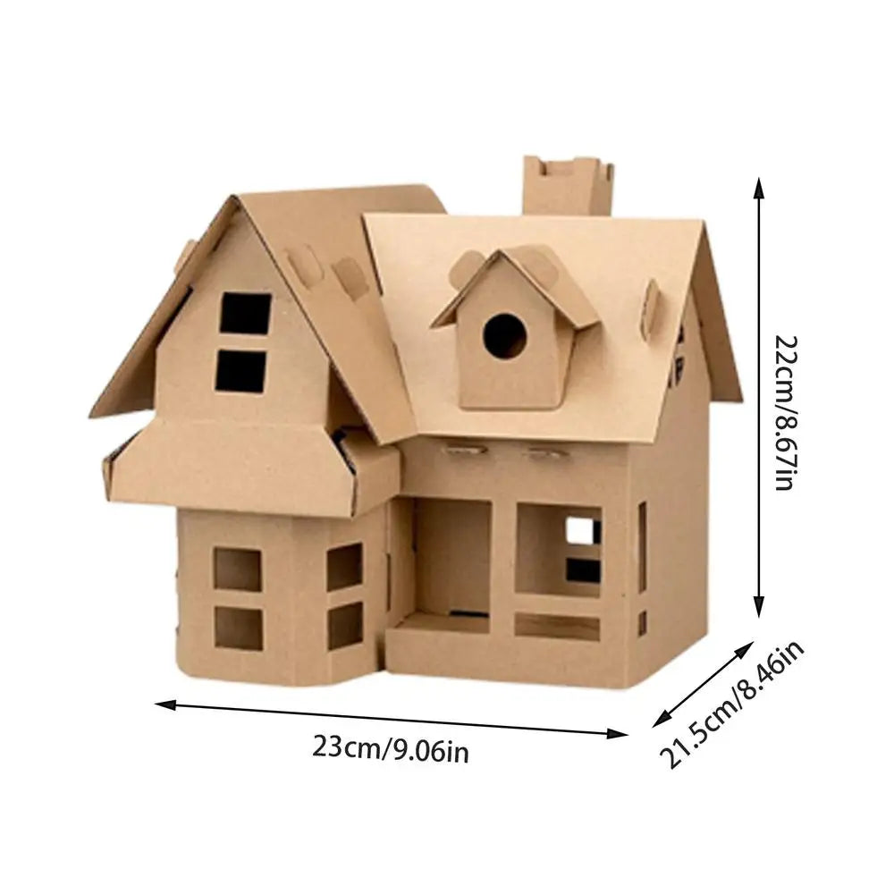 Cardboard Christmas House with dimensions indicated on a white background DIY Craft