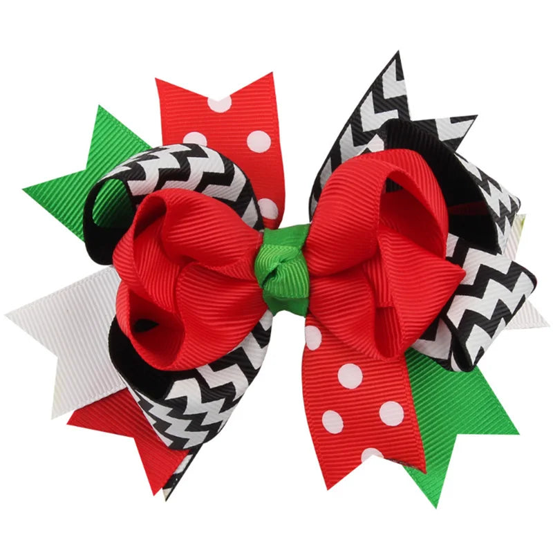 Christmas Hair Bow Red White Green Black White
