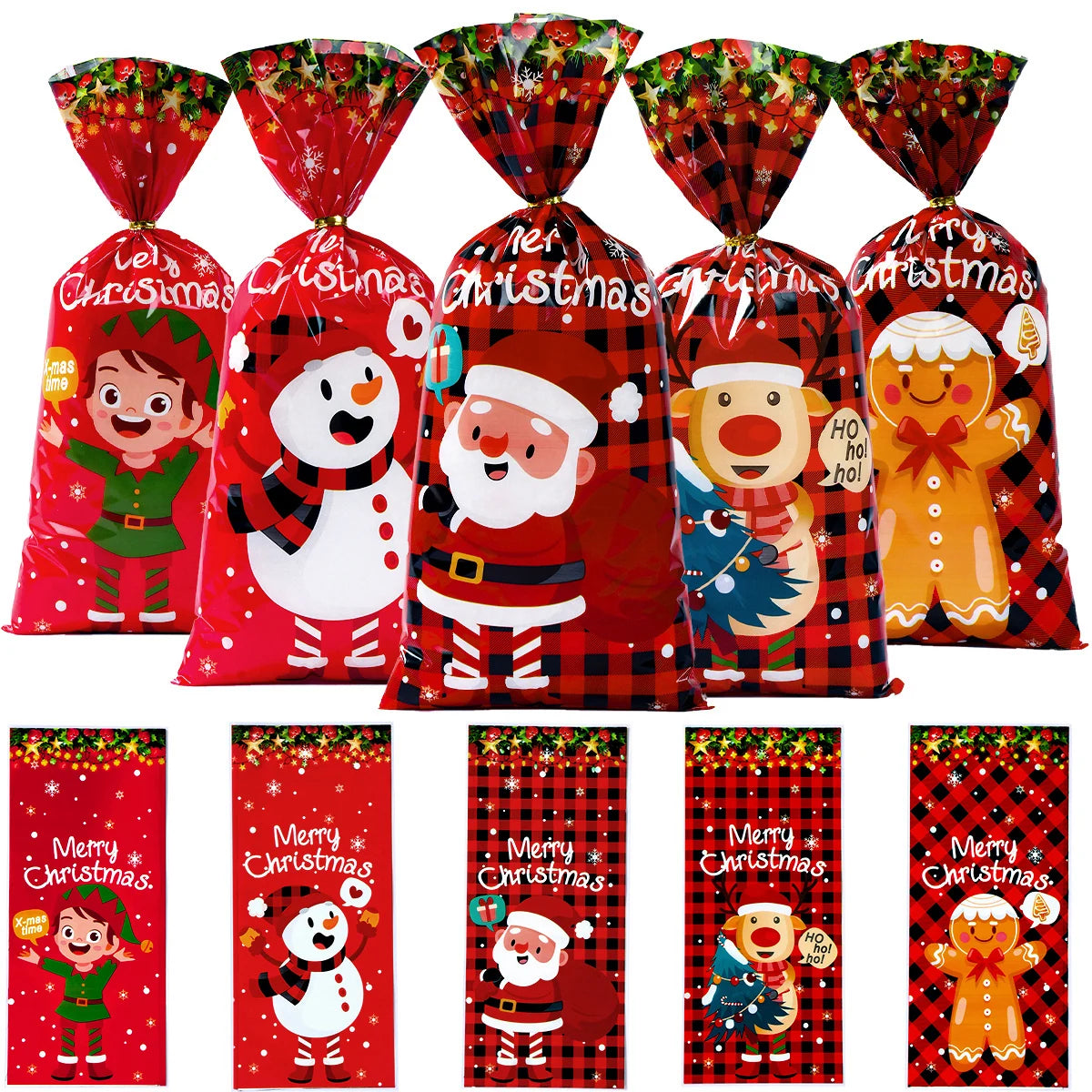 Christmas Party Bags Elf Snowman Santa Reindeer Gingerbread Man