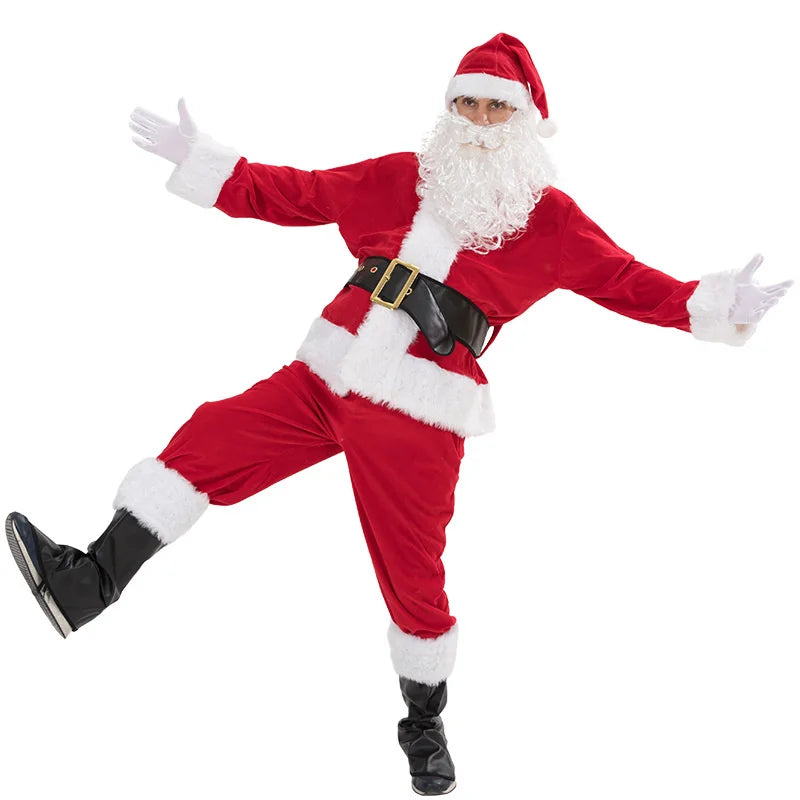 Person wearing a red Santa Claus costume on a white background