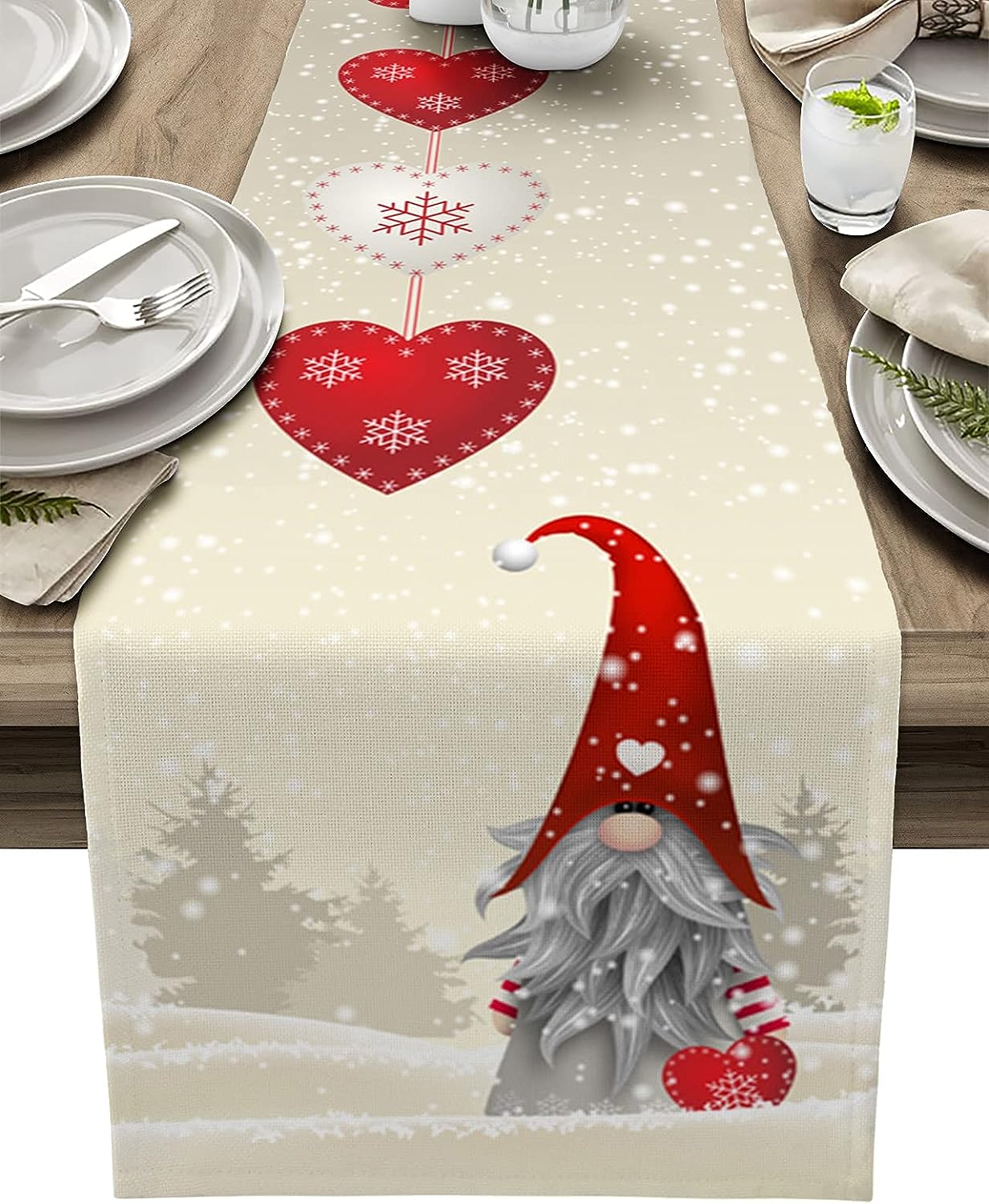 Christmas Table Runners Gnome Snowflake