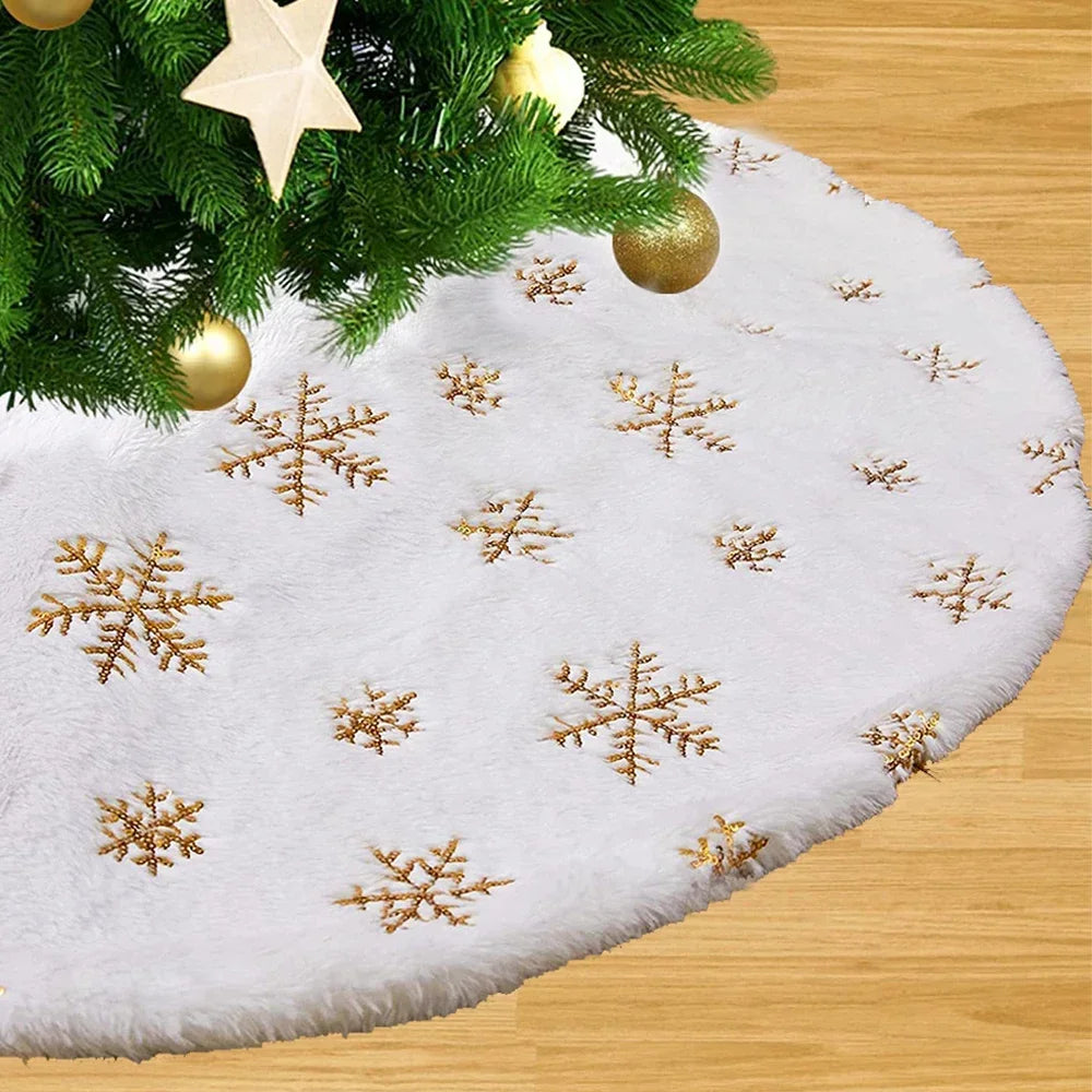 Christmas Tree Skirt Faux Fur Golden snowflake