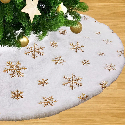 Christmas Tree Skirt Faux Fur Golden snowflake