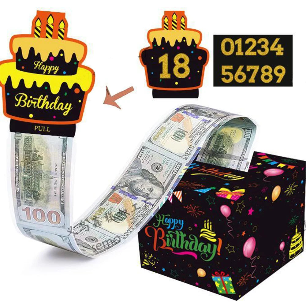 Customisable happy birthday money pull box