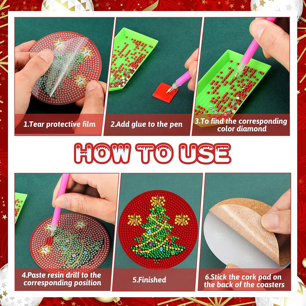 DIY Christmas Craft Diamond Painting Coasters instructions