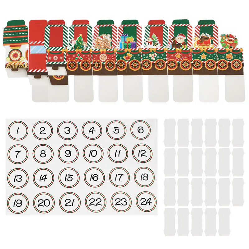 Christmas-themed advent calendar with numbered labels on a white background