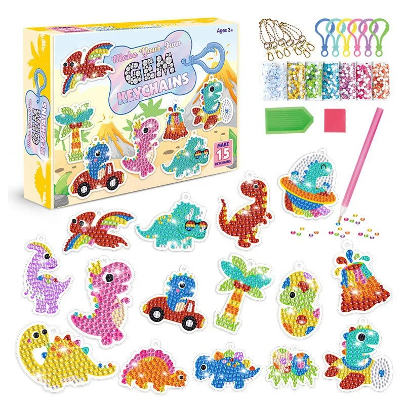 Children's craft kit with colorful animal-themed keychains and packaging