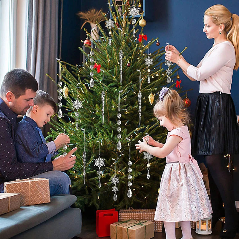 Family Christmas Tree Decorating Acrylic snowflakes Icicles