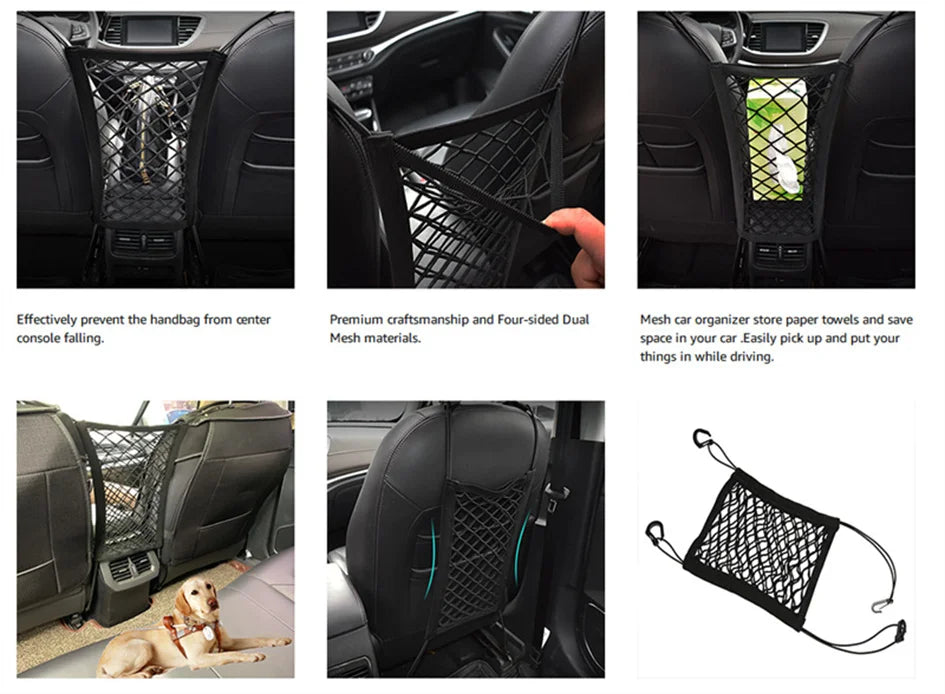 Front car seat divider storage