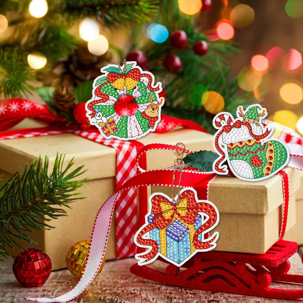 Gem art christmas wreath present sock