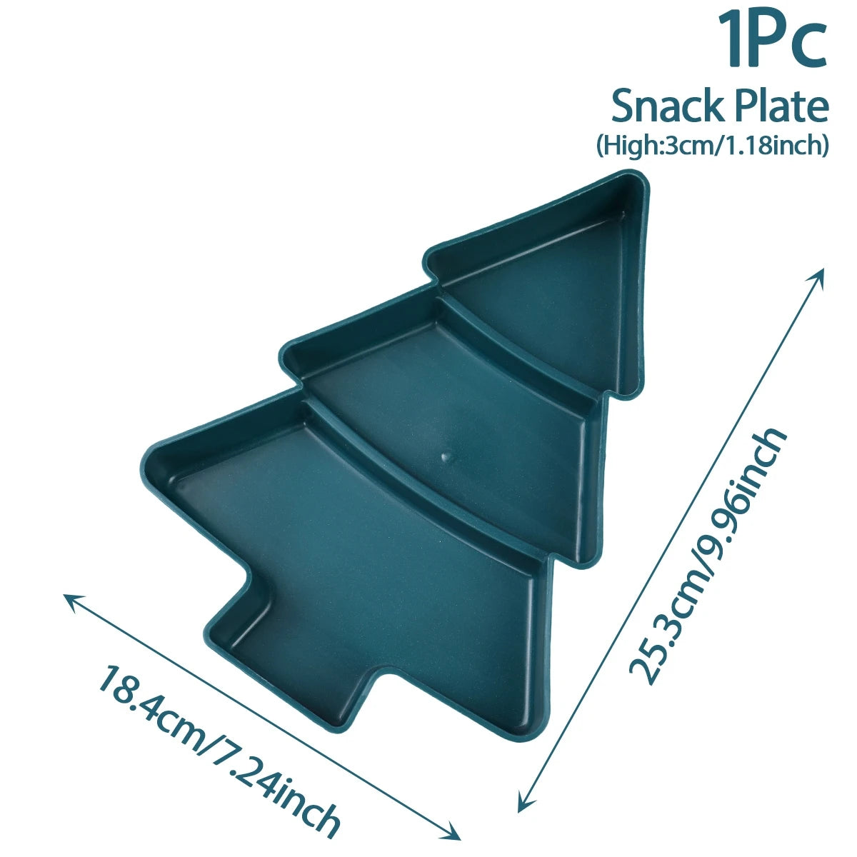 Green snack plate with dimensions on a white background