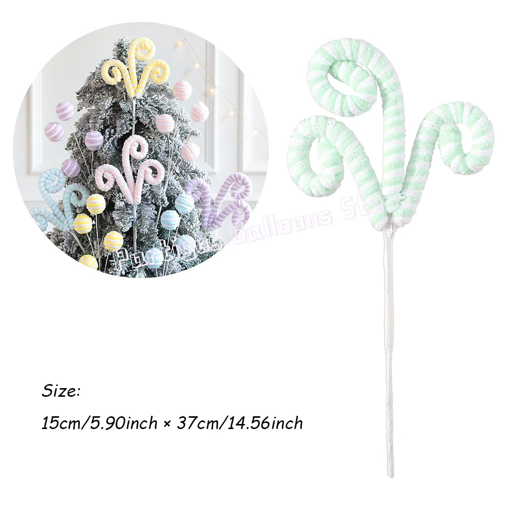 Green and white candy cane Christmas tree stems