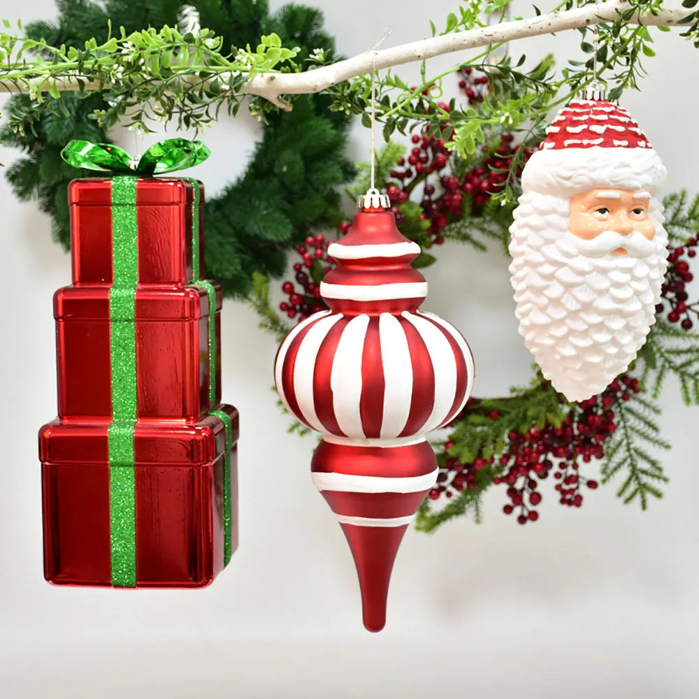 Large christmas orna,ents presents santa candy cane colours