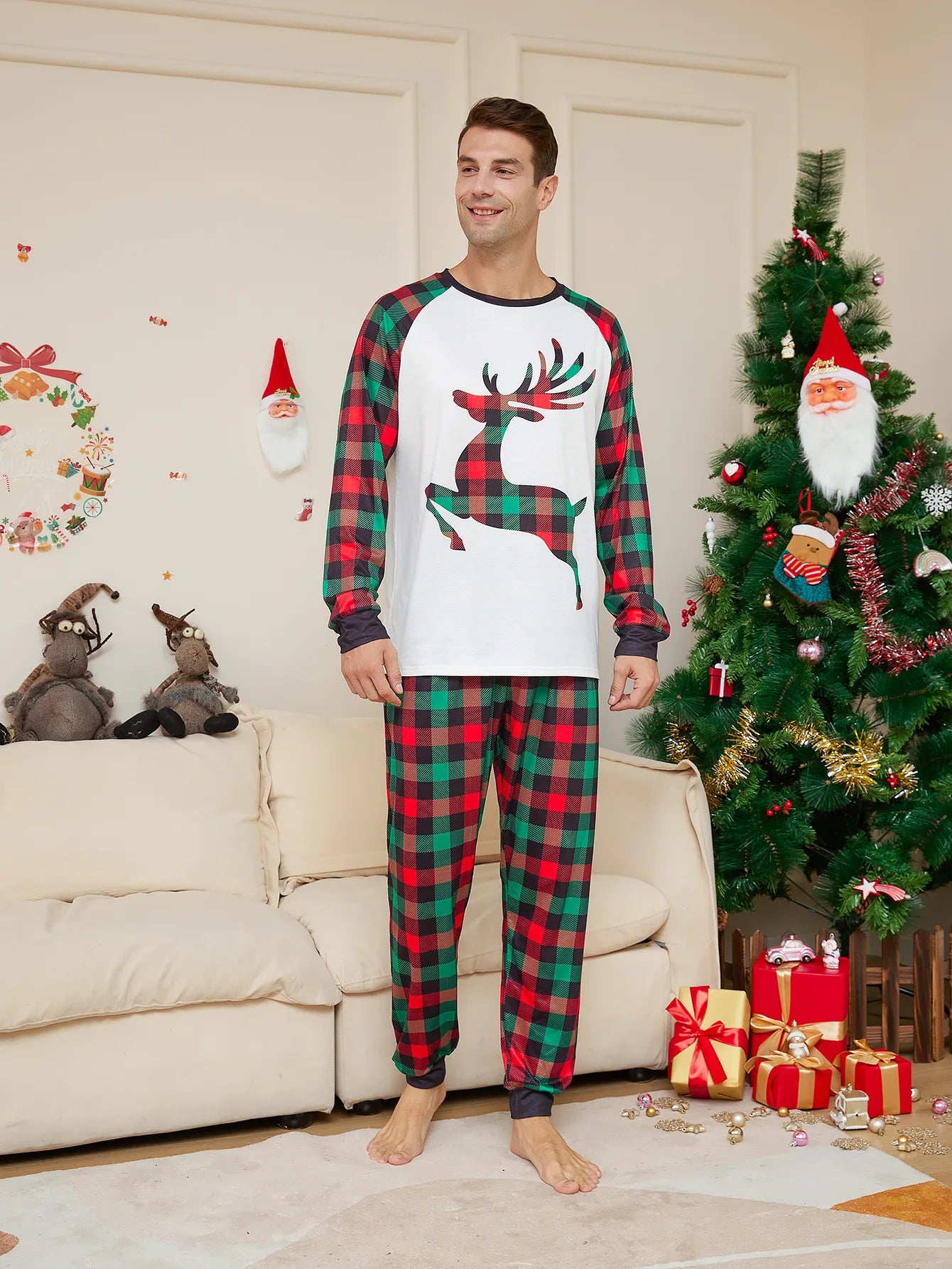 Matching Family Christmas Pyjamas - Elk Plaid brother  Matching Family Christmas Pyjamas - Elk Plaid Dad