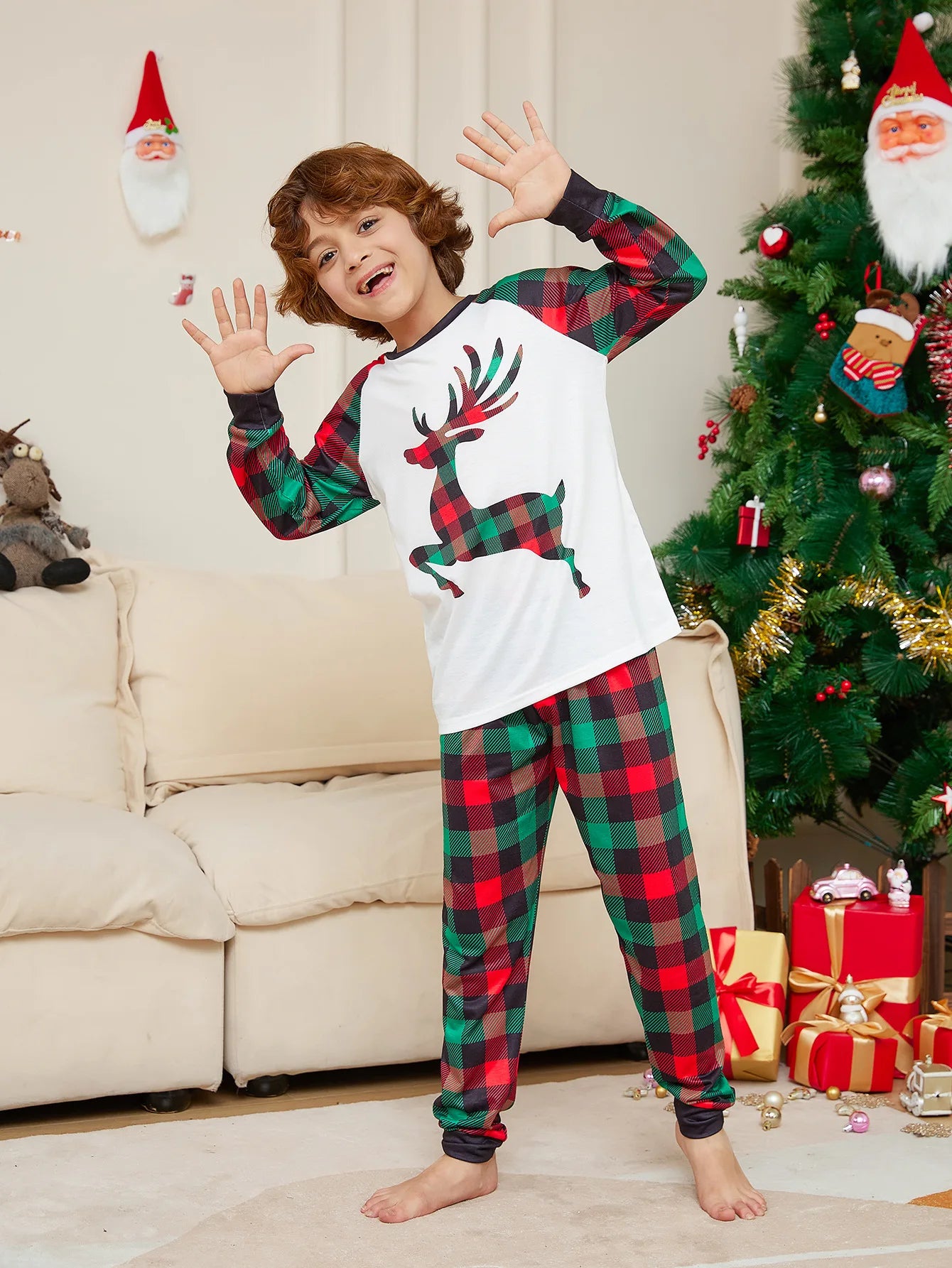 Matching Family Christmas Pyjamas - Elk Plaid brother  Matching Family Christmas Pyjamas - Elk Plaid brother boy