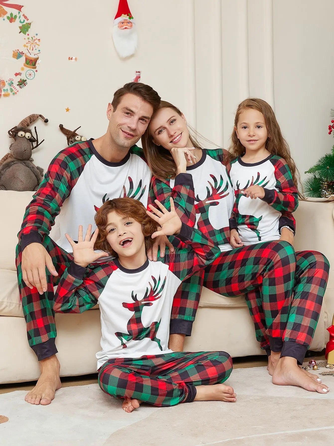 Matching Family Christmas Pyjamas - Elk Plaid brother  Matching Family Christmas Pyjamas - Elk Plaid mum dad brother sister
