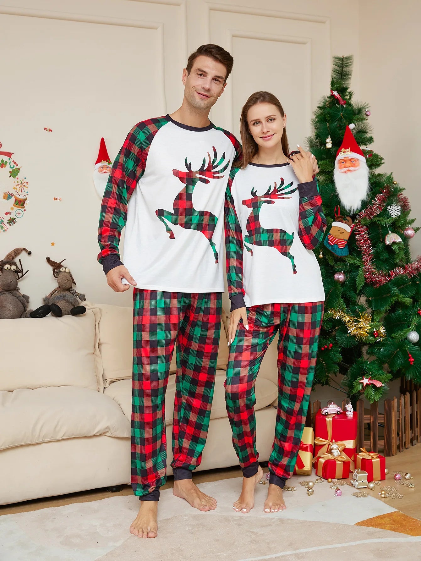Matching Family Christmas Pyjamas - Elk Plaid mum dad
