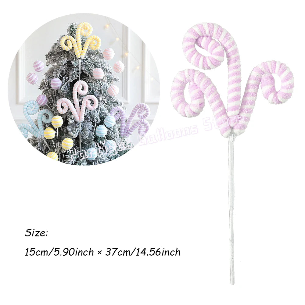 Pink and white christmas tree candy cane stems