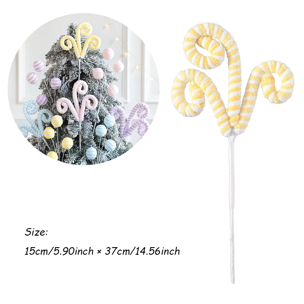 Pink and yellow curly candy cane stems Christmas Tree