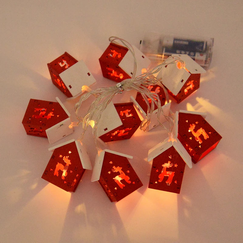 Red Christmas house wooden lights