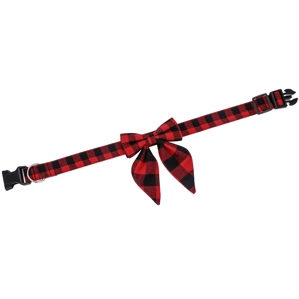 Red and black dog collar bow tie