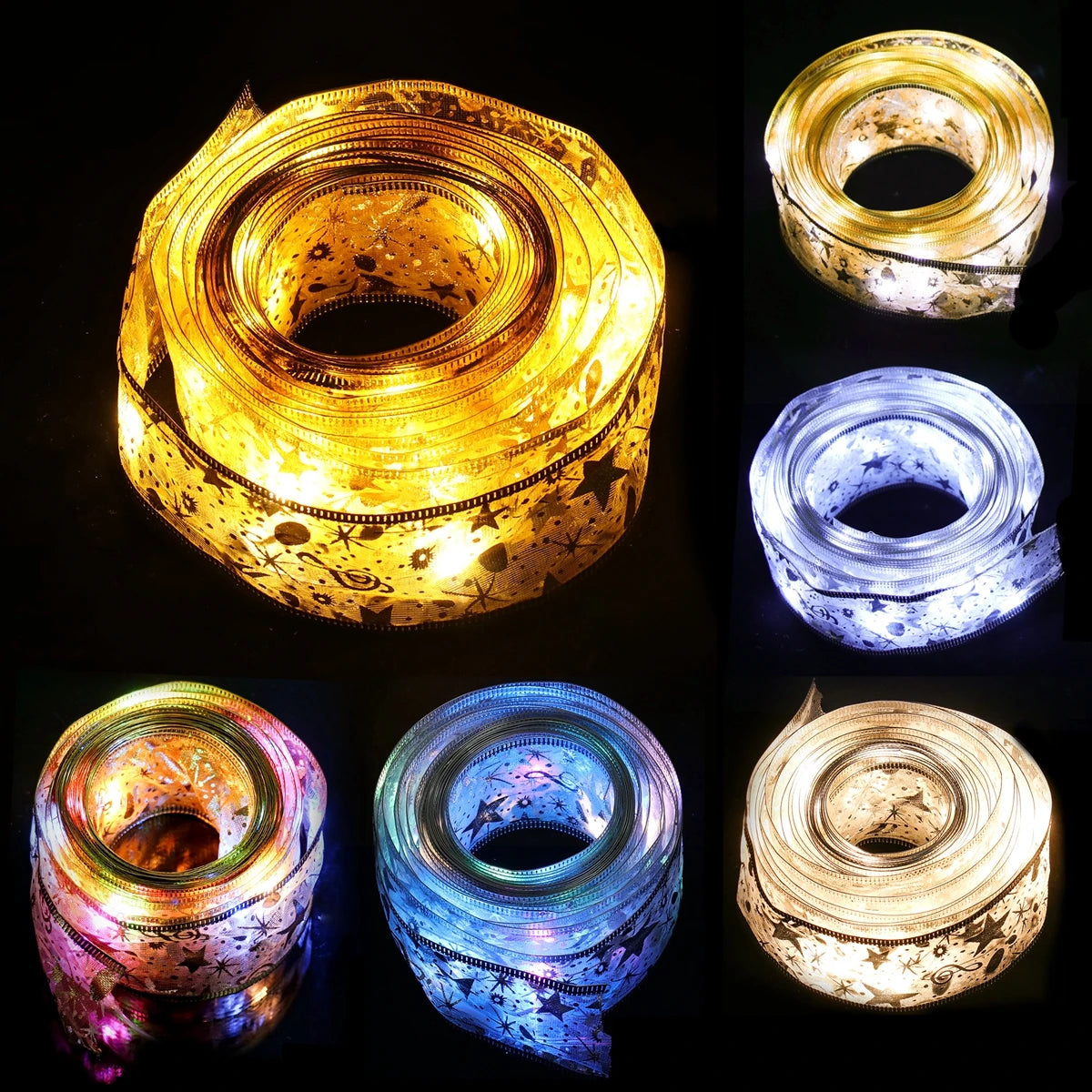 Ribbon lights with warm, bright, colour lights