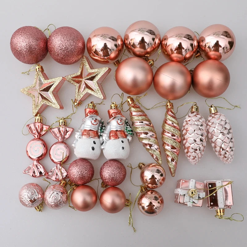 Rose Gold Christmas Baubles stars candy
